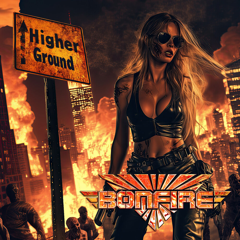 the album cover for Bonfire - Higher Ground