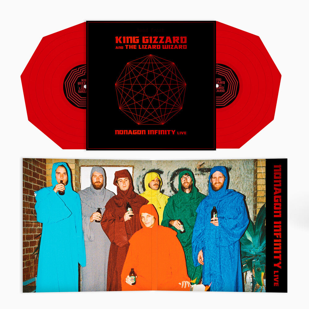 the album cover for King Gizzard & The Lizard Wizard - Nonagon Infinity Live [Colored Vinyl] [Limited Edition] (Red) [Indie Exclusive]