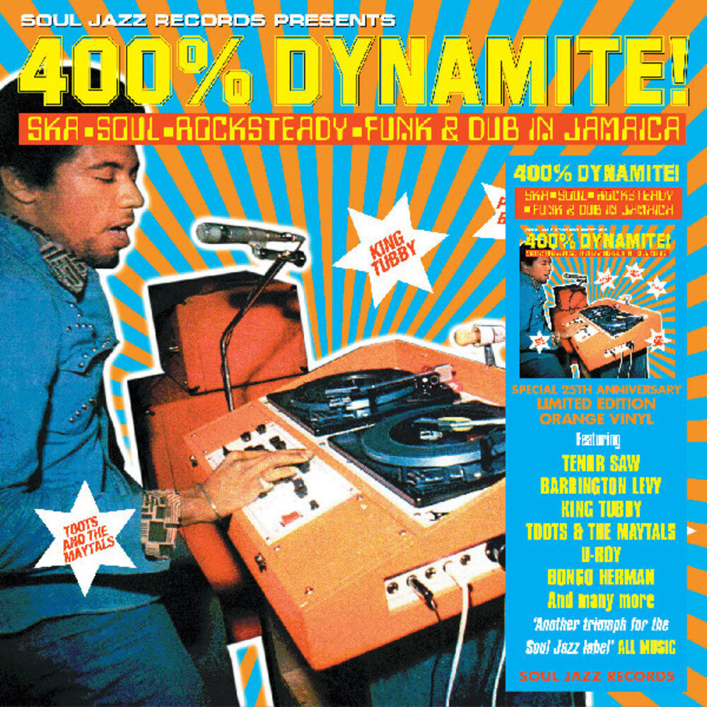 the album cover for Various Artists - 400% DYNAMITE! Ska, Soul, Rocksteady, Funk and Dub in Jamaica [RSD 2025]