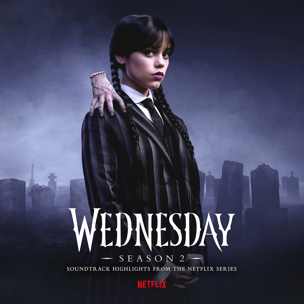 the album cover for Addams, Wednesday / Nevermore Academy Orchestra - Wednesday: Season 2 (Original Soundtrack From the Netflix Series) [Purple and Black Blended Transparent Vinyl]