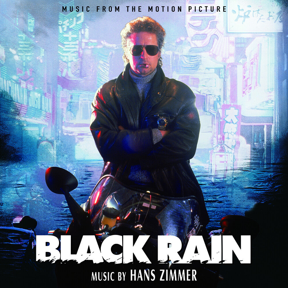the album cover for Zimmer, Hans - Black Rain (Original Soundtrack) - Transparent Blue Neon Colored Vinyl