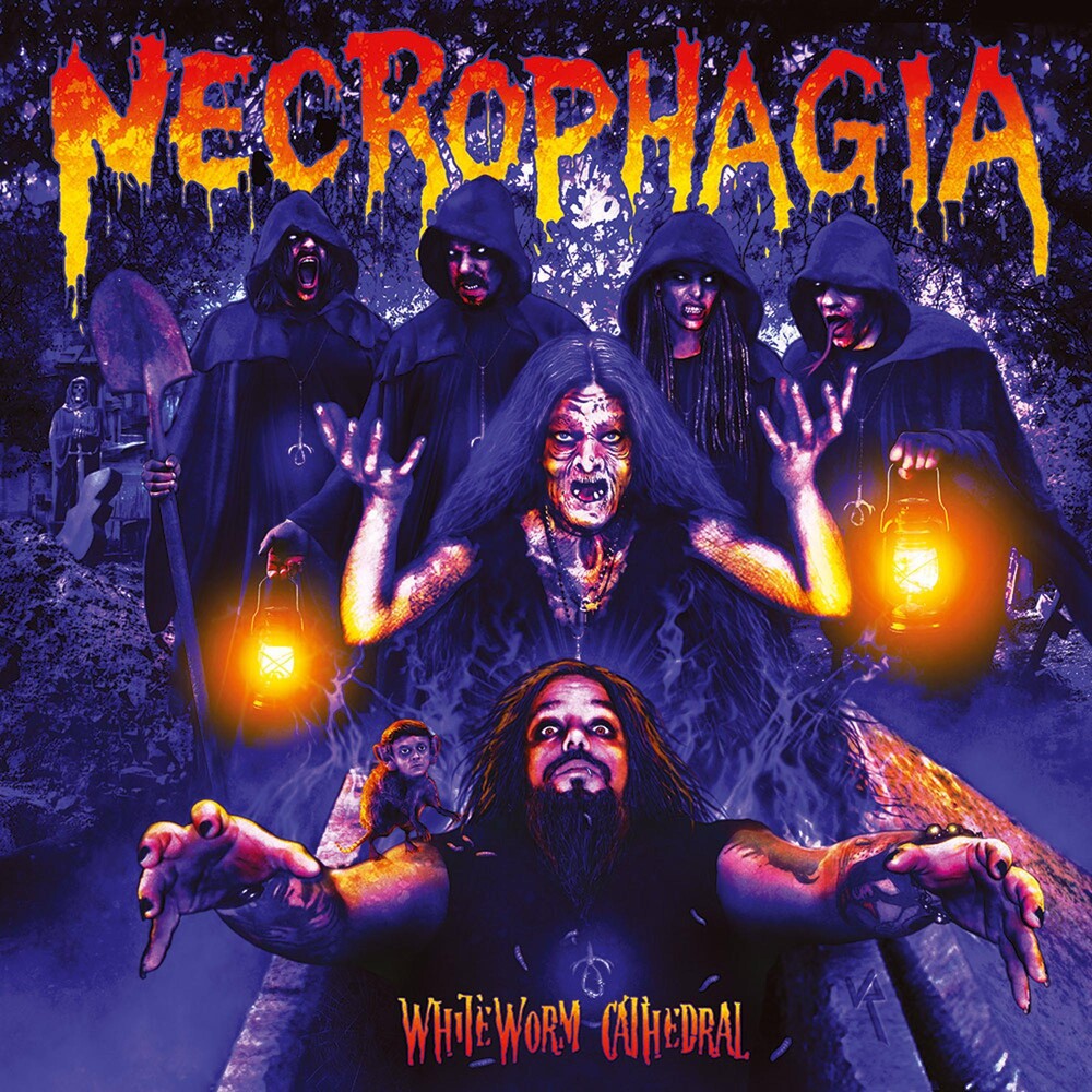 the album cover for Necrophagia - White Worm Cathedral